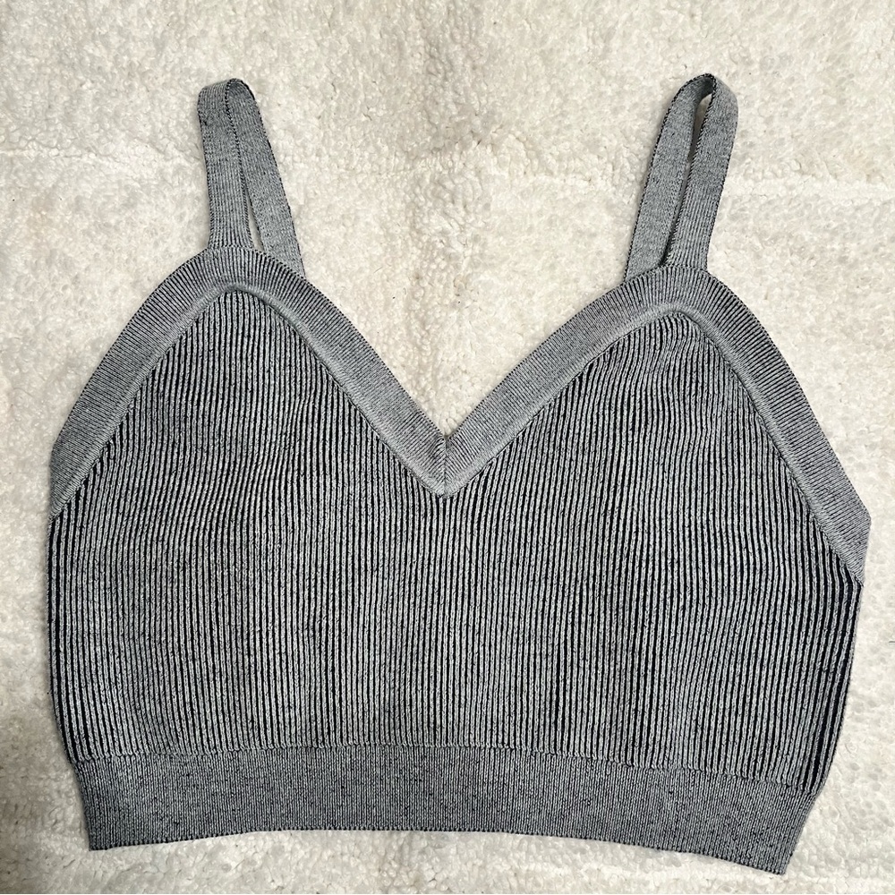 Wild Fable Women's Cropped Top Gray and Navy Ribbed Spaghetti Strap Size XL